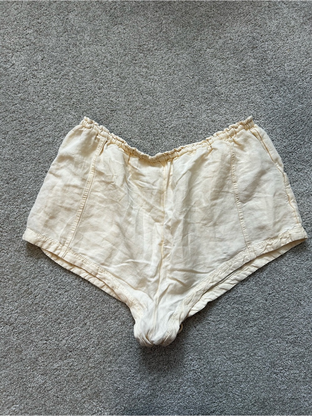 Free People Linen Casual Drawstring Shorts in Cream Size Large EUC - Picture 11 of 11
